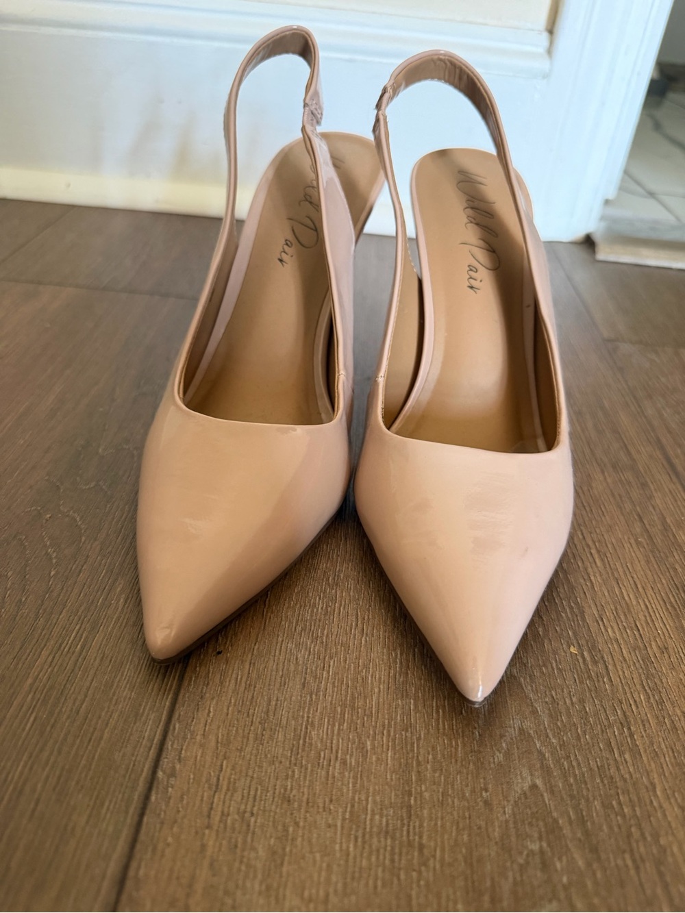 Nude Patent Slingback Pointed-Toe Heels